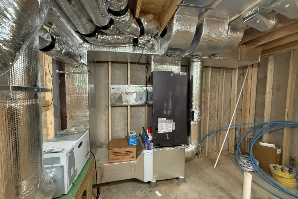 Basement furnace and HVAC ductwork system installation in Nicholasville, KY.